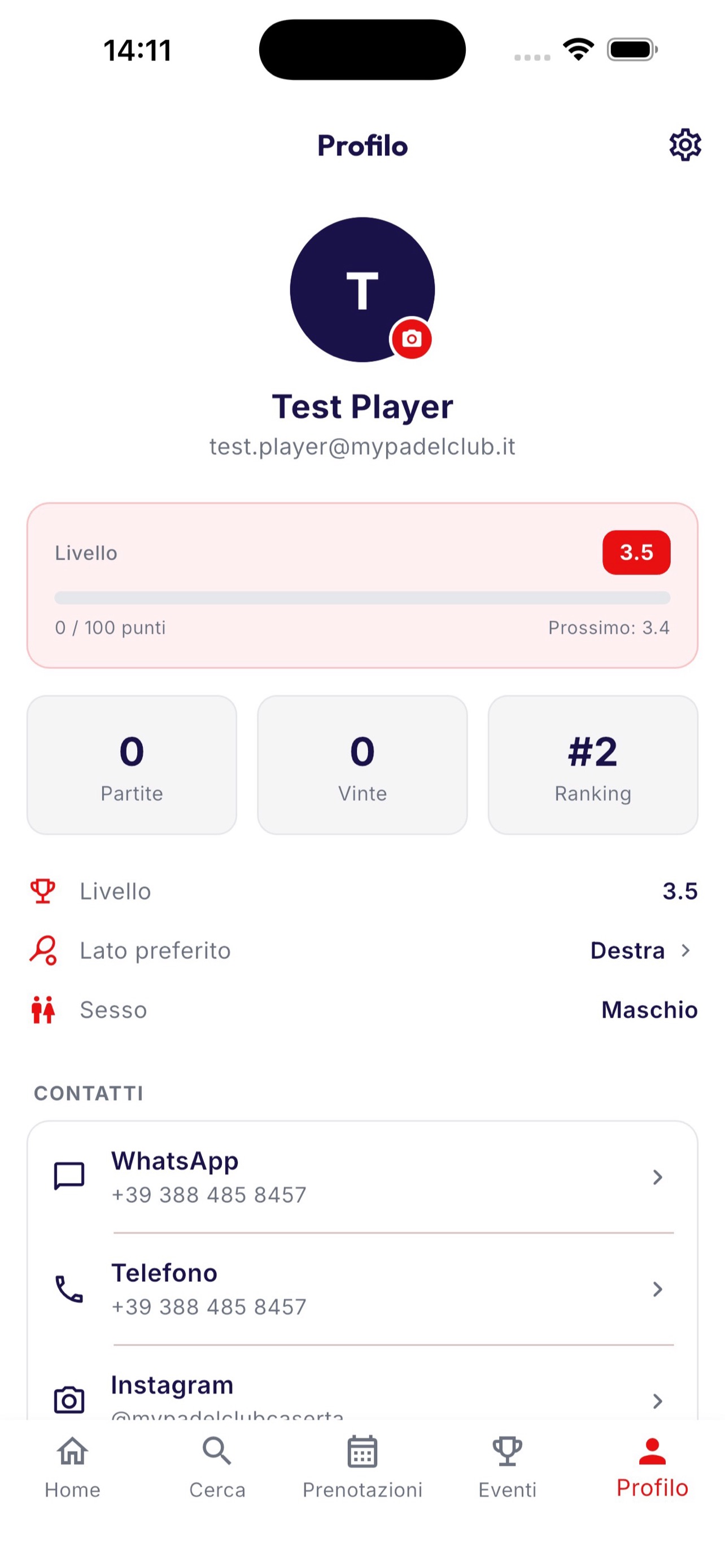 Profilo e classifica del giocatore