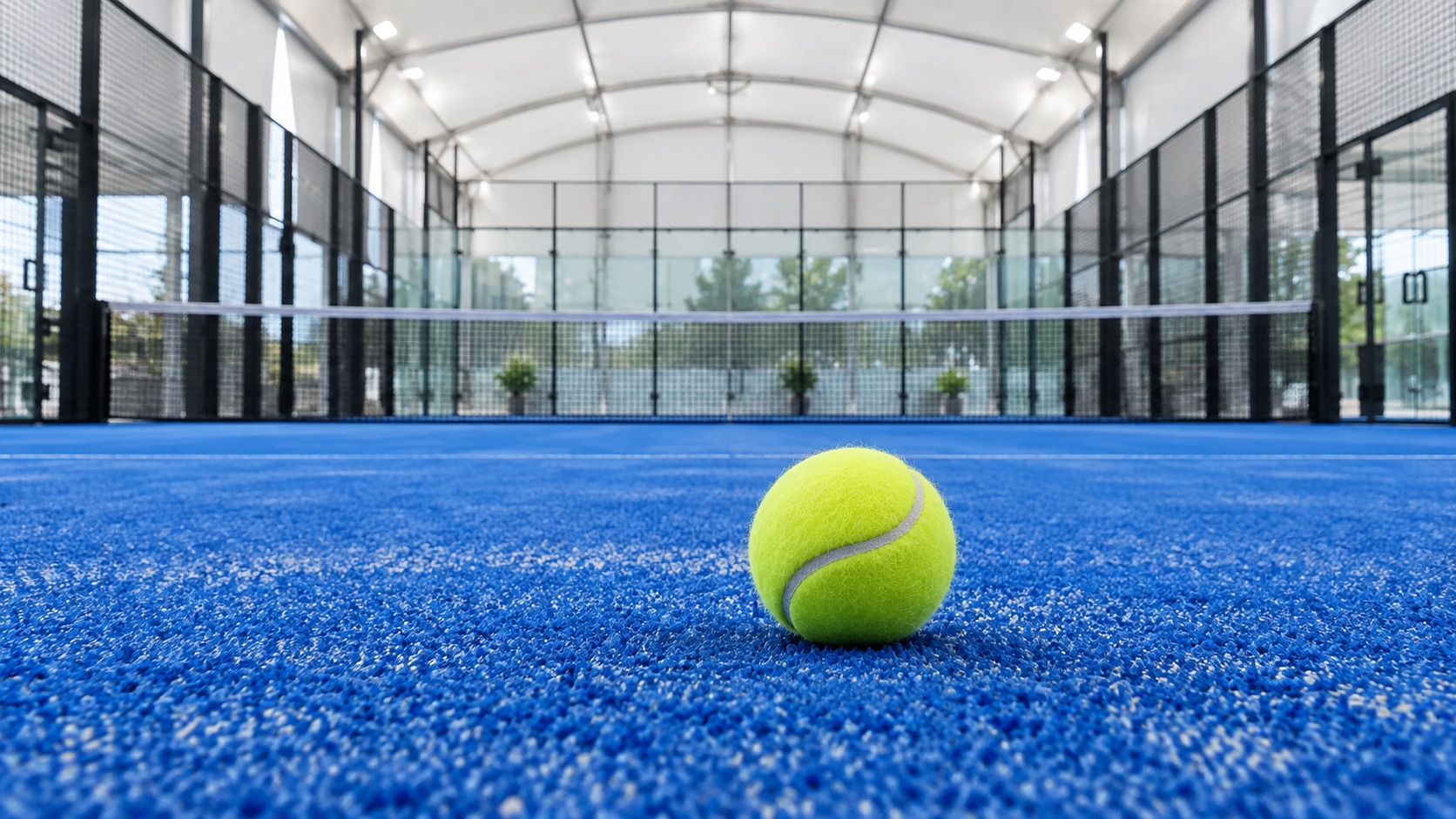 Pallina su un campo da padel indoor